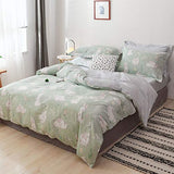 BlueBlue Rabbit Kids Duvet Cover Set, 100% Cotton Bedding for Boys Girls Teens Single Bed, Cartoon White Rabbit Flower Pattern Print on Light Green, 1 Comforter Cover 2 Pillowcase (Twin, Cute Rabbit) BlueBlue