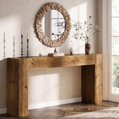 TRIBEWOOD Solid Wood Console Table, 63-Inch Farmhouse Sofa Table Behind Couch for Entryway, Living Room, Foyer, Easy Assembly (Rustic Brown) TRIBEWOOD