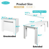 Kennkari Modern Expandable Dining Table for 2-10 People, Large Extendable Dining Room Table for Kitchen Living Room, Rectangle Kitchen Table (White 118" W) Kennkari