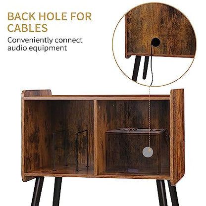 Possile Record Player Stand with Vinyl Record Storage, Mid-Century Turntable Stand for Living Room Bedroom Office, Record Player Table, Vinyl Holder Holds up to 100 Albums, Rustic Brown - WoodArtSupply