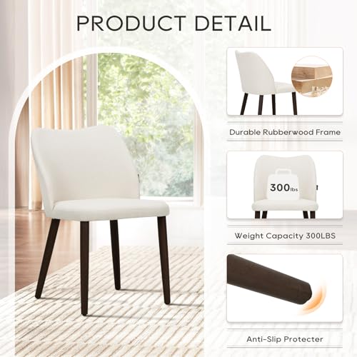 COLAMY Upholstered Dining Chairs Set of 4, Modern Fabric Dining Room Kitchen Side Chair with Padded Seat and Wood Legs for Restaurant/Cafe, Beige COLAMY