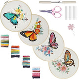 Bonroy 4 Sets Embroidery Kit for Beginners,Embroidery Art Craft Handy Sewing Include Clothes with Pattern,Embroidery Hoops, Instructions,Color Threads Needle (Butterfly) (CX-55)