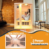 KUNSANA Ceramic Infrared Sauna, 2 Person Infrared Saunas for Home, Hemlock Wood Sauna Room, 2 in 1 Indoor Sauna with Low EMF Heaters + Ceramic Heating Cubes-Chromotherapy-Bluetooth Speaker KUNSANA