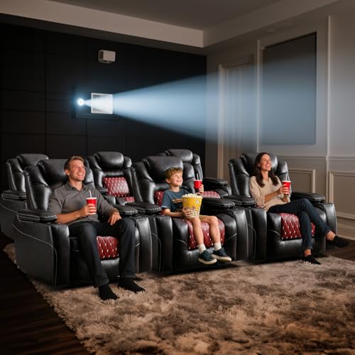 ANJ Power Recliner Chair Set of 2,Home Theater Seating with Adjustable Headrest,Cup Holders,USB Port,Hidden Arm Storage(Brown)