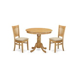 East West Furniture ANVA3-OAK-C 3 Piece Kitchen Table Set for Small Spaces Contains a Round Dining Room Table with Pedestal and 2 Linen Fabric Upholstered Chairs, 36x36 Inch, Oak East West Furniture
