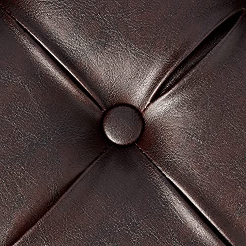 Homepop Home Decor | Button Tufted Faux Leather Round Storage Ottoman | Ottoman with Storage for Living Room & Bedroom (Distressed Brown) HomePop