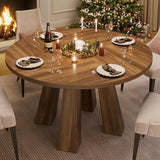IDEALHOUSE 47" Round Dining Table for 4-6, Wood Kitchen Table with Sturdy Base, Farmhouse Circle Dinner Table for Dining Room, Living Room, 4 Strong Legs, Walnut IDEALHOUSE