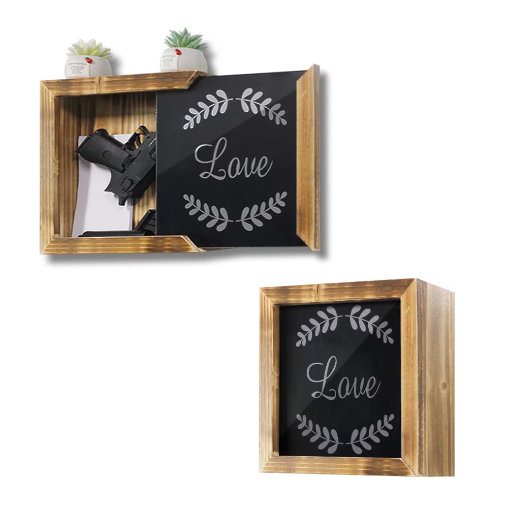 Gun Secret Concealment Furniture Shelf for Pistols Wall Safe, Gun Storage Furniture Cabinet, Decor Wooden Handgun Box with Indoor Picture Frame, Gifts for Men Dad Husband Father's Day GIASSVIO