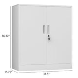 iJINGUR Metal Storage Cabinet with Locking Doors and 2 Adjustable Shelves, Small Lockable Storage Cabinet for Home Office Garage (White) iJINGUR