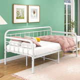 HOMERECOMMEND Multi-Purpose Metal Daybed Frame Heavy Duty Metal Slats Sofa Bed Platform Mattress Foundation Economic Day Bed White Color Twin Size. HOMERECOMMEND