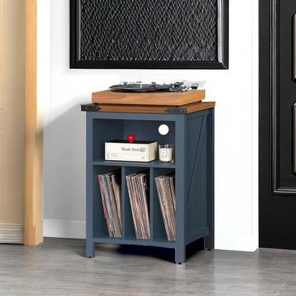 Joaxswe Record Player Stand with Vinyl Record Storage,Navy Blue Record Player Table Holds up to 160 Albums,Large Wood Turntable Stand Cabinet Dispaly Shelf for Living Room,Bedroom,Office - WoodArtSupply