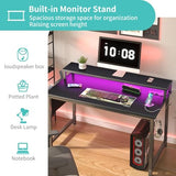 Lufeiya Gaming Desk with Power Outlets and LED Lights, 40 Inch Gamer Desk Table with Charging Station, Home Office Computer Desks with Monitor, Black Lufeiya