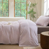 BESTDESIL Striped Duvet Cover Set 100% Washed Cotton Linen Like Soft Feelling Breathable Bedding(Dusty Purple,Full) BESTDESIL