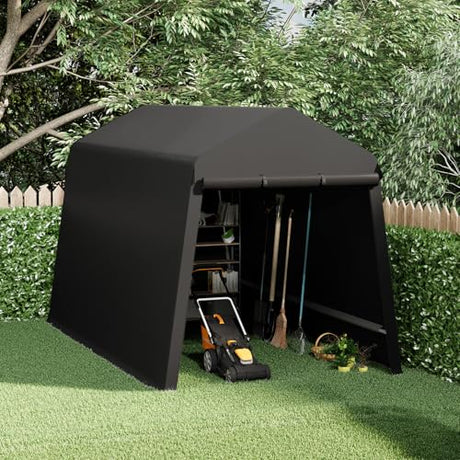 7X12 Ft Outdoor Portable Storage Shelter Shed with Rolled Up Zipper Doors & Vents, Heavy Duty Carport for Motorcycle Waterproof and Uv Resistant Anti-Snow Portable Garage Kit Tent, Black Hipicute