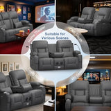 Power Loveseat Recliner Sofa, Electric Reclining Loveseat Couch with Console, Home Theater Seating with Bluetooth Speaker & LED Light, Zero Wall Hugger RV Sofa Furniture with Built-in Outlet & Storage