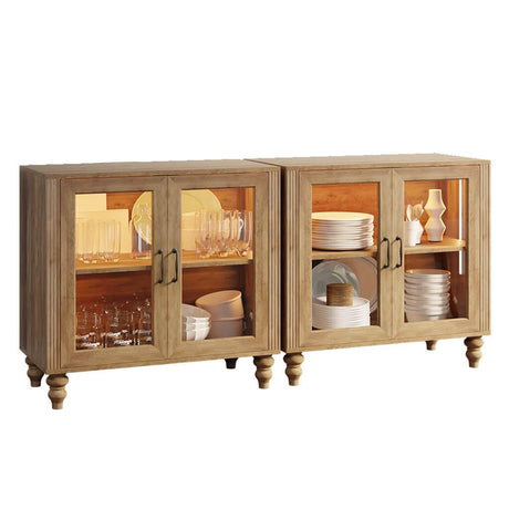 Furnaza Glass Display Buffet Cabinet with LED Lighting, Adjustable Storage Shelves & Glass Doors, Sideboard Storage Cabinet for Kitchen,Living Room, Coffee Bar, Entryway (Oak, 62.8" W) Furnaza