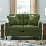 Signature Design by Ashley Bixler Mid-Century Modern Tufted Loveseat with 2 Toss Pillows, Green Signature Design by Ashley