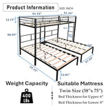Ball & Cast L-Shaped Triple Bunk Bed, Space Saving Corner Metal Bed Frame with Squeak-Free Wood Slats,3 Twin Bunk Beds w/Full-Length Guardrails & Ladder,No Box Spring Needed,for Kids/Teens,Black Ball & Cast