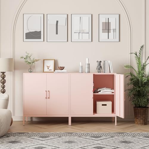 Steehoom Metal Storage Cabinet with 2 Doors, Steel Buffet Sideboard Entryway Locker Cabinet Kitchen Cupboard for Living Room, Dining Room, Kitchen, Office, Bar (Pink, 31.5" D x 15.75" W x 35.43" H) Steehoom
