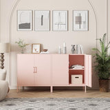 Steehoom Metal Storage Cabinet with 2 Doors, Steel Buffet Sideboard Entryway Locker Cabinet Kitchen Cupboard for Living Room, Dining Room, Kitchen, Office, Bar (Pink, 31.5" D x 15.75" W x 35.43" H) Steehoom