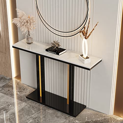 Wisfor Console Entry Table: Luxurious Console Entryway Table with Sintered Stone with Metal Frame for Foyer Decor, Living Room Sofa Side Table (White) Wisfor