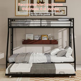 AiHMEi Twin XL Over Queen Bunk Bed with Trundle, Heavy Duty Metal Bunk Bed Frame with 2 Ladders and Full-Length Guardrail, Space-Saving Bunk Beds for Kids Teens Adults, No Box Spring Needed, Black AiHMEi