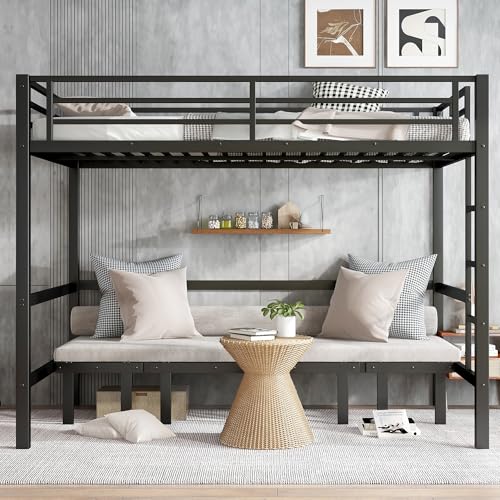 Harper & Bright Designs Queen Bunk Bed with Couch, Minimalist Bunk Bed with Sofa, Lower Bed Can Be Pulled Out in Three Sections, Black Harper & Bright Designs