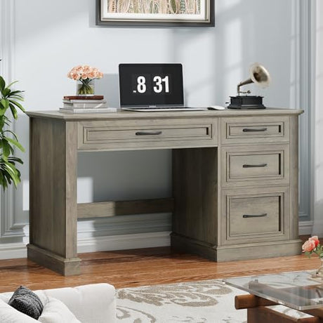 Befrases Farmhouse 47" Executive Desk, Computer Desk with Drawers and File Drawer, Workstation Computer Desk with Charging Station for Home Office,Study（Wash Grey） Befrases