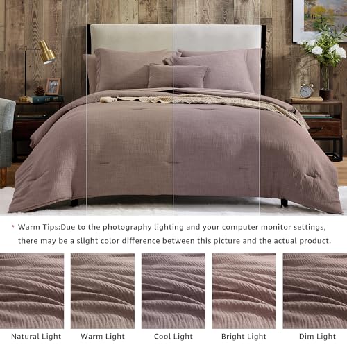 Geniospin King Size Comforter Set- 7 Piece Misty Rose Textured King Bedding Set, Soft Solid Bed in a Bag for All Season, King Comforter Set with Sheets(Misty Rose,102''x90'') Geniospin