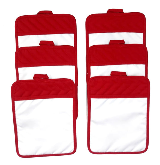 Sublimation Blanks 9"x7" Polyester/Cotton Red Pot Holders with Sublimation Pocket DIY Set of 6