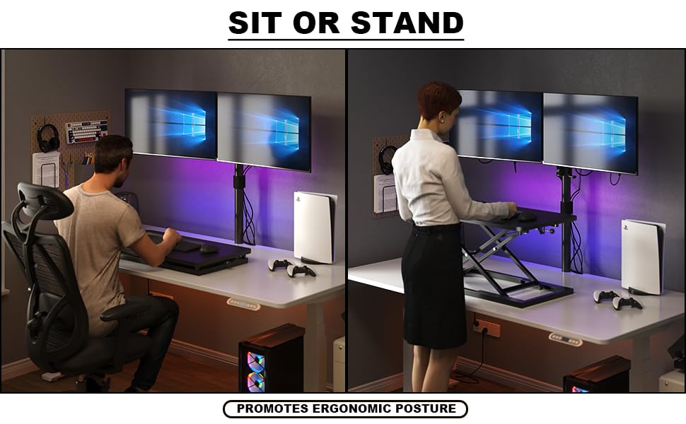 Decoholic Single 24 inch Scissors Lift Keyboard and Mouse Riser, Height Adjustable Standing Desk Converter for Ergonomic Sit Stand Workstations，suitable to hold large/small items (24inch, Black) Decoholic