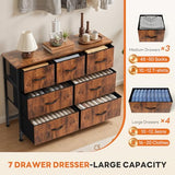 Sweetcrispy 7 Drawer Dresser with Fabric Bins Fabric Storage Tower Organizer for Bedroom Closet Hallway Entryway Tall Chest of Drawers with Steel Frame Wood Top Easy Pull Handles,Rustic Brown Sweetcrispy
