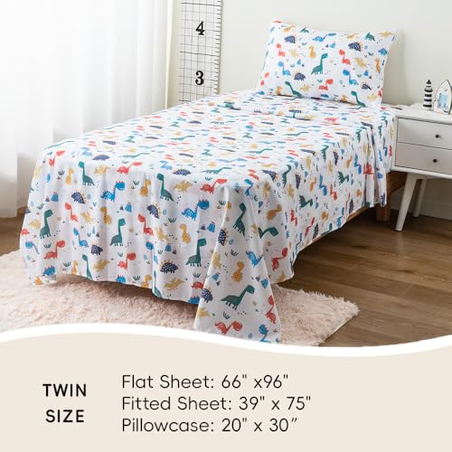 Bunnikins & Clover Kids Sheets Set Twin Size, Deep Pocket Twin Sheets Set Soft Printed Microfiber Dinosaur Toddler Bedding Set for Boys Girls Bunnikins & Clover