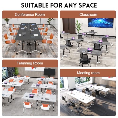SOIUDNEB Folding Conference Table, Mobile Conference Table on Wheels, Large Flip-Top Conference Room Tables, Foldable Modular Rolling Training Table for Office Classroom (2, Walnut, 47.2in) SOIUDNEB