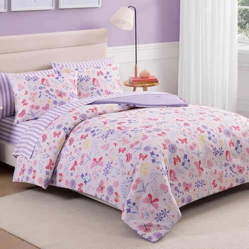 Wink Deer Twin Comforter Set with Sheets for Girls-5 Pieces Twin Bedding Sets with Pink Comforter, Sheets, Pillowcase & Sham for Kids (Cute Botanical Flowers, 66" X 86") Wink Deer