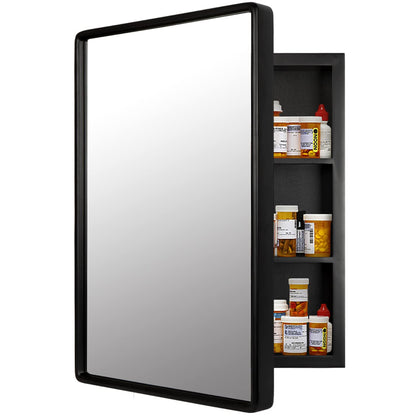 H & A Medicine Cabinet Bathroom Mirror, 24''x16'' Farmhouse Wood Frame Bathroom Medicine Cabinet with Mirror, Vanity Mirrors Recess or Surface Mounted Installation (Black) - WoodArtSupply