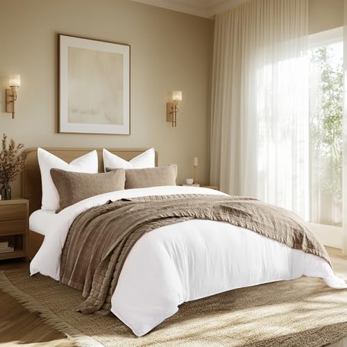 EVERGRACEHOME Stonewashed Cotton Quilt Set Full Queen Size, Ultra Soft Oversized Bedspread Coverlet Set, Lightweight Crinkle Box Stitch Bedding Sets for All Season, with 2 Shams, Mocha Brown EVERGRACEHOME