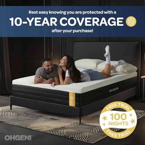 OhGeni 10 Inch King Size Mattress, Cooling Gel Memory Foam Bed Mattresses in a Box, Cool Touch Surface, Medium Feel，Ergonomic Support & Pressure Relief, CertiPUR-US Certified Foam, Designed in USA OhGeni