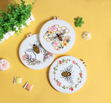 3 Pack Embroidery Kit for Beginner Adults, Cross Stitch Set with Bees Flowers, Includes Clear Instructions, Embroidery Hoop, Stamped Patterns, Colorful Threads, Tools.Hand Craft Lover Gifts