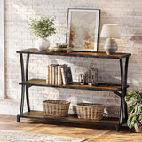 Tribesigns Industrial 3-Tier Console Table, Rustic Narrow Entryway Sofa Table with Storage Shelves for Living Room, Hallway, Foyer Tribesigns