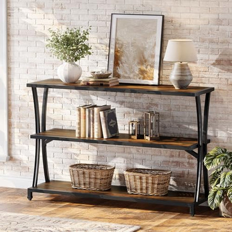 Tribesigns Industrial 3-Tier Console Table, Rustic Narrow Entryway Sofa Table with Storage Shelves for Living Room, Hallway, Foyer Tribesigns