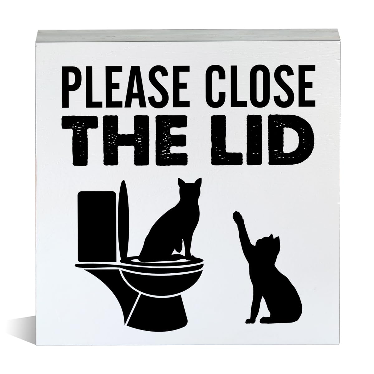 Farmhouse Please Close the Lid Wooden Box Sign Cat Bathroom Wood Block Tabletop Sign Decorative Desk Sign Home Toilet Shelf Decor 5 X 5 Inches Mukjyuyi