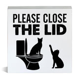 Farmhouse Please Close the Lid Wooden Box Sign Cat Bathroom Wood Block Tabletop Sign Decorative Desk Sign Home Toilet Shelf Decor 5 X 5 Inches Mukjyuyi