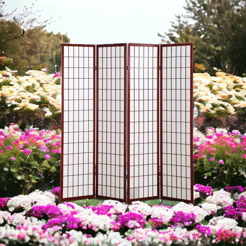Liveasy Furniture 4 Panels Room Divider Privacy Screen Shoji Divider 6ft High Japanese Style Privacy Room Divider (Cherry, 4 Panels) Liveasy Furniture