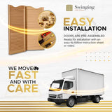 Swinging Cafe Doors Louvered Door Swing - Premade Interior Door with 1-1/8" Thick Solid Pine Wood, Pre-Sanded Wooden Saloon Doors, Stylish Western Swinging Doors, Brass Hardware (30" x 42") Swinging Café Doors