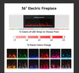 DOVELF 70" Floating TV Stand with 36" Electric Fireplace & LED Lights, Wall Mounted High Gloss Finish Entertainment Center with Storage Cabinets for TVs Up to 80" White DOVELF