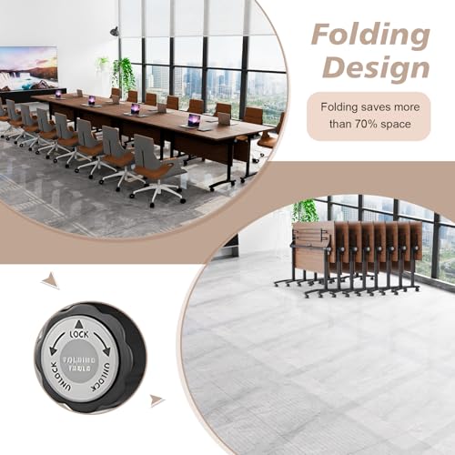 Modern Conference Table,4PCS Folding Conference Table with 360°Mobile Wheels,Office Conference Room Table for 4-6 Person,Modular Meeting Table (Walnut, 55in) Generic