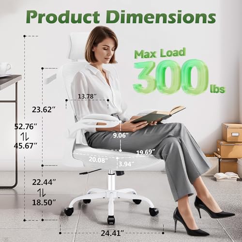 AreShark Office Chair Ergonomic Desk Chairs with Adjustable Lumbar Support& Headrest Hanger, High Back Breathable Mesh Chair with Wheels, Rolling Swivel Comfy Task Computer Chair for Home Work Gaming AreShark