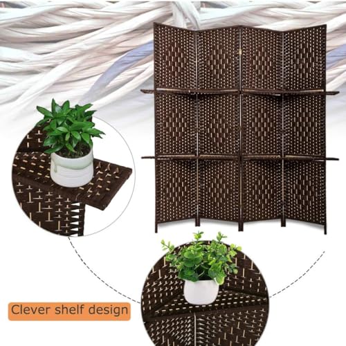 FDW Room Divider 4 Panel Room Screen Divider Wooden Screen Folding Portable Partition Screens Wood with Removable Storage Shelves Color,Brown FDW