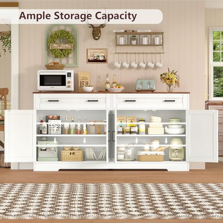 usikey Buffet Cabinet with Storage and Drawers, 55" Large Sideboard Buffet Cabinet with Adjustable Shelves and Doors, Modern Coffee Bar for Kitchen, Living Room, White usikey